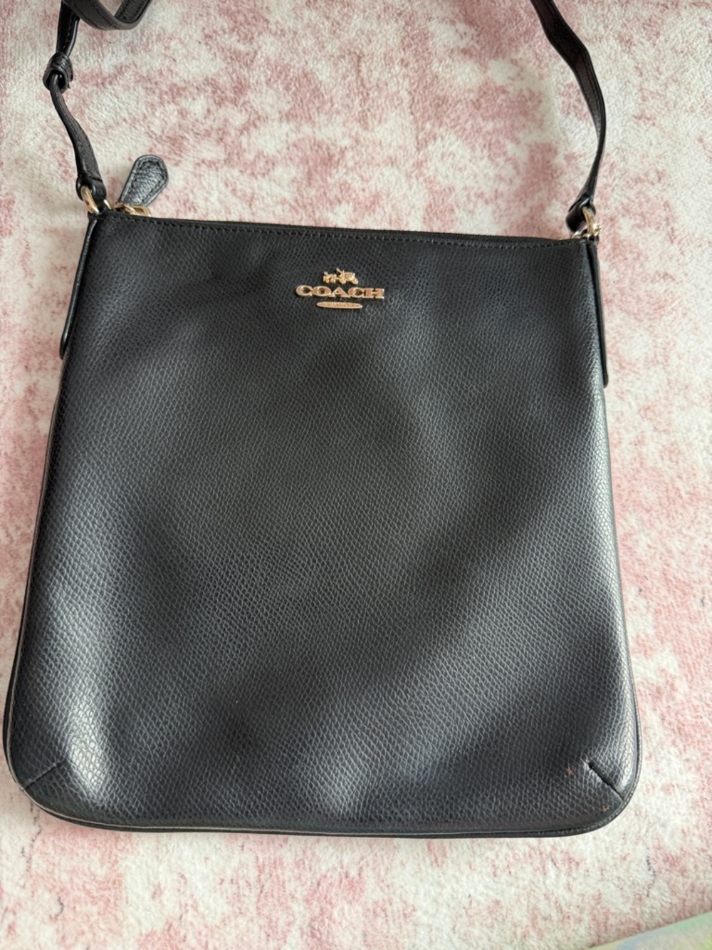 Coach Black Pebbled Leather Shoulder Bag with Gold Logo